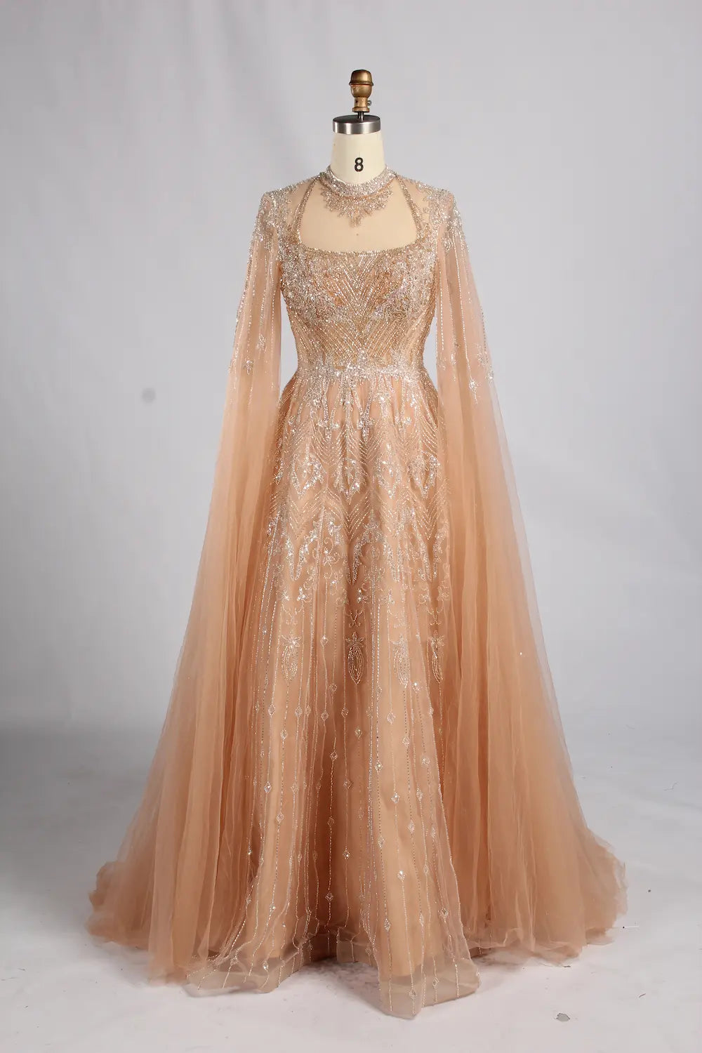 Opulent Beaded Mother of the Bride Gown with Dramatic Cape Sleeves MK174