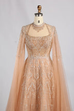 Opulent Beaded Mother of the Bride Gown with Dramatic Cape Sleeves MK174