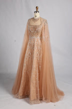 Opulent Beaded Mother of the Bride Gown with Dramatic Cape Sleeves MK174