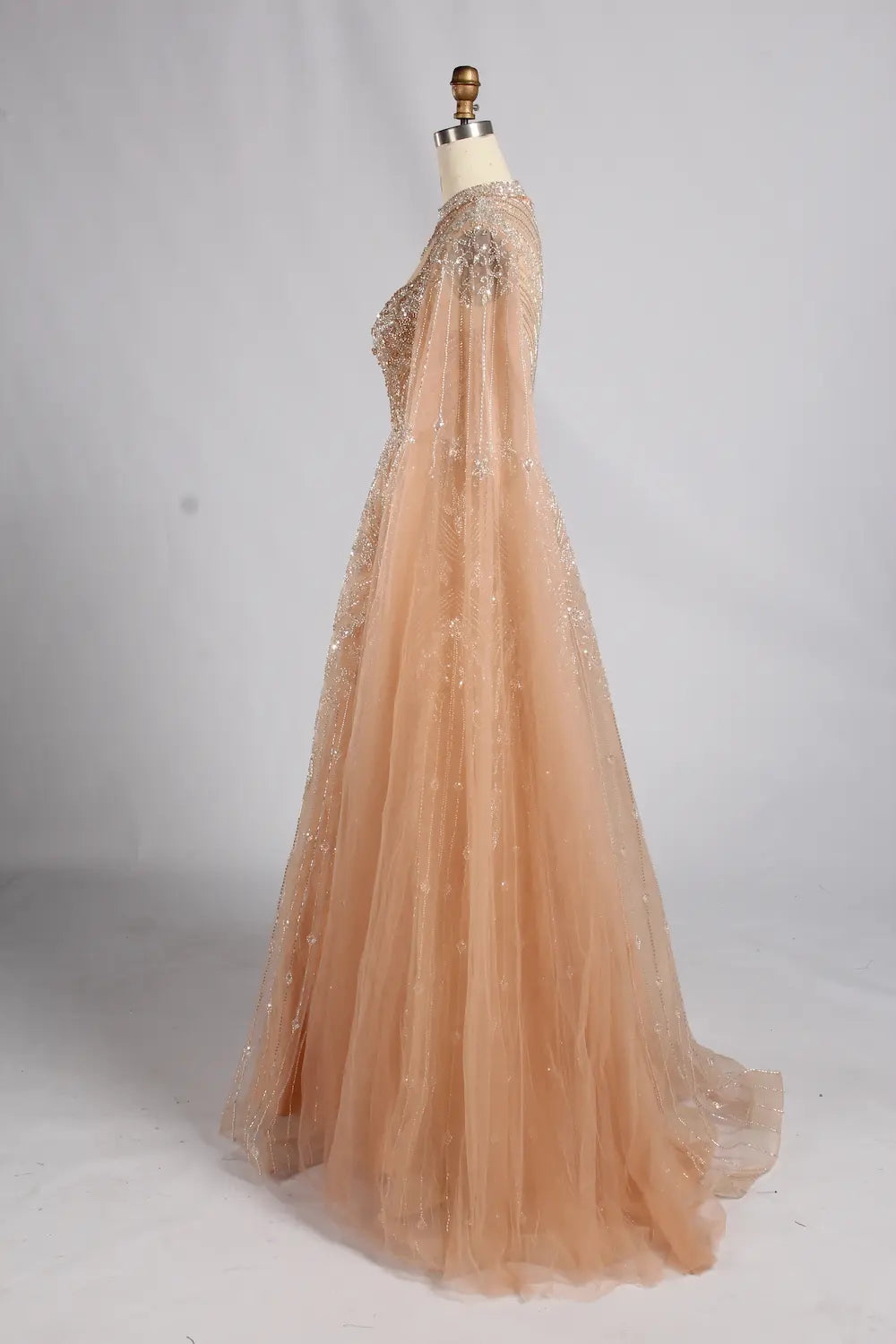 Opulent Beaded Mother of the Bride Gown with Dramatic Cape Sleeves MK174