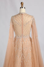 Opulent Beaded Mother of the Bride Gown with Dramatic Cape Sleeves MK174
