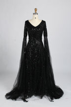 Wholesale Champagne V-Neck Beaded Evening Gown with Flared Sleeves KY059