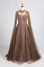 Opulent Beaded Mother of the Bride Gown with Dramatic Cape Sleeves MK174