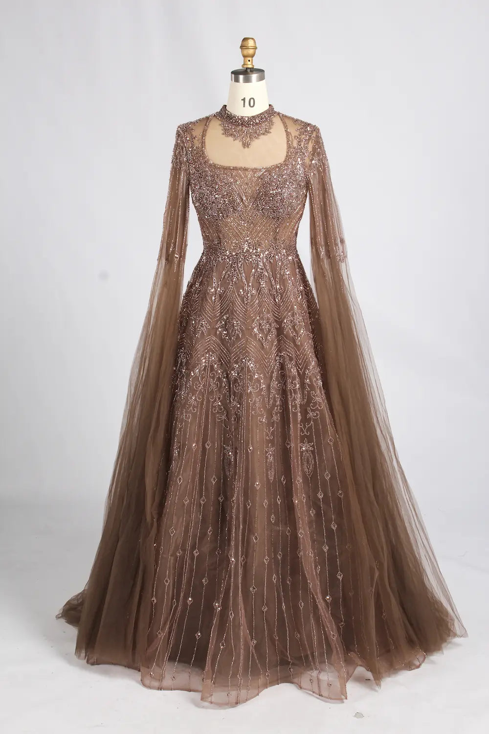 Opulent Beaded Mother of the Bride Gown with Dramatic Cape Sleeves MK174