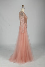Long Sleeve Sequin Sheath Mother of the Bride Dress with Over-Skirt KY040