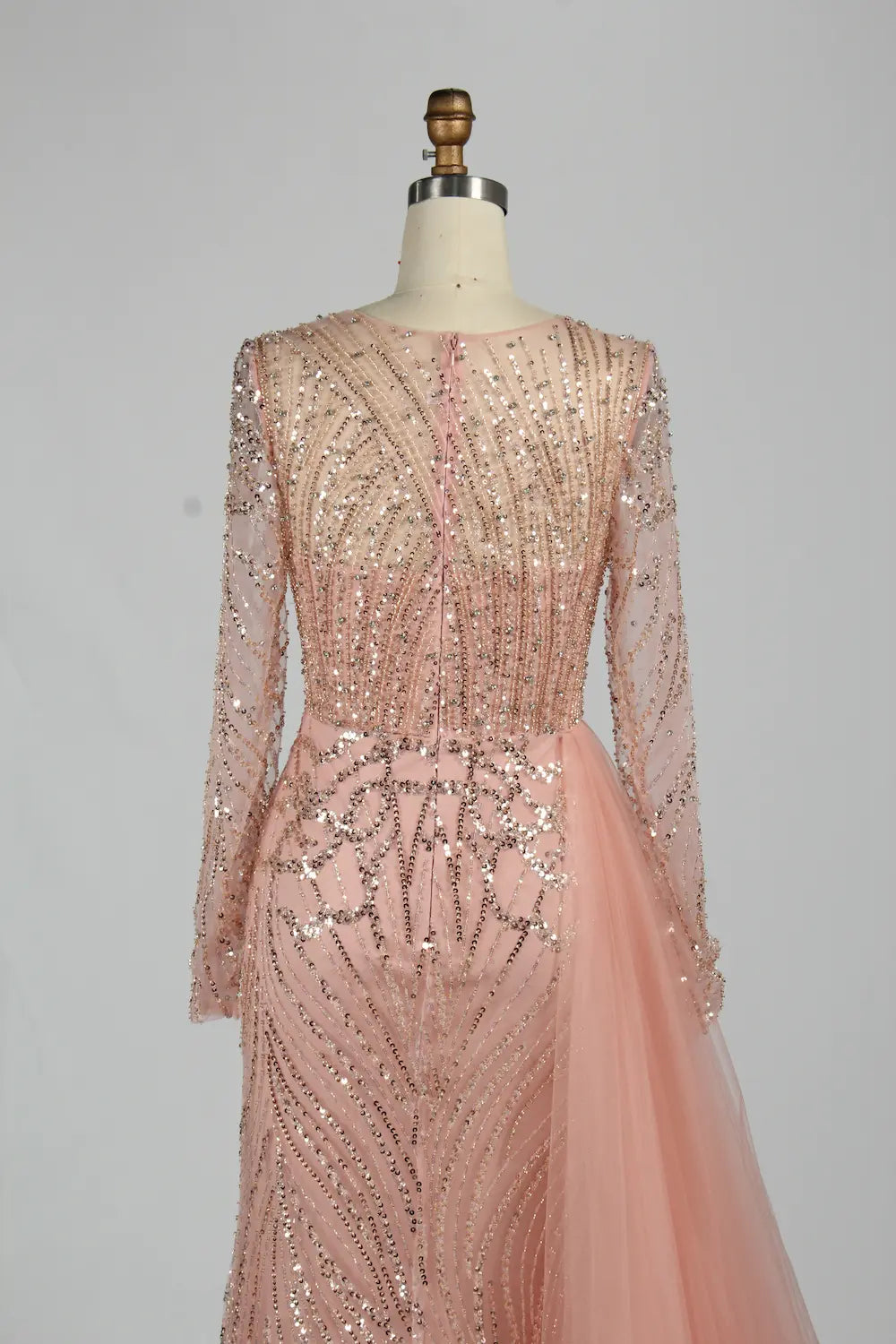Long Sleeve Sequin Sheath Mother of the Bride Dress with Over-Skirt KY040