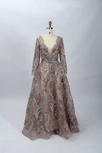 Mauve Sophisticated A-Line Mother of the Bride Dress with Long Sleeves MK076