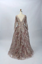 Mauve Sophisticated A-Line Mother of the Bride Dress with Long Sleeves MK076