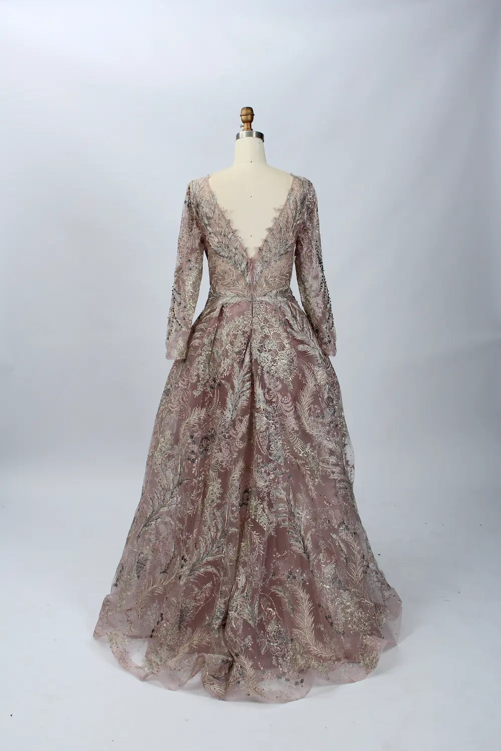 Mauve Sophisticated A-Line Mother of the Bride Dress with Long Sleeves MK076