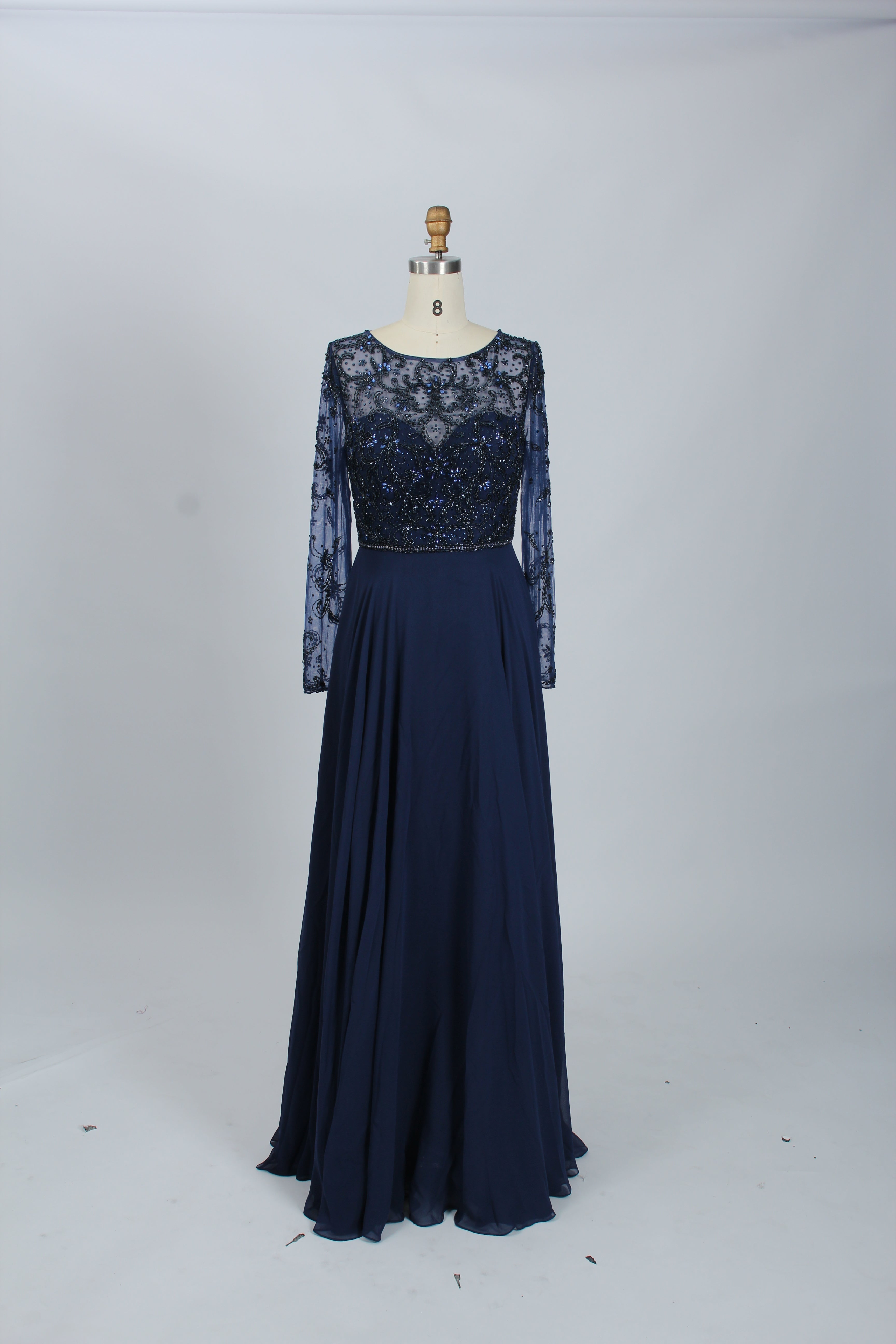 Wholesale Navy Beaded-Lace Mother-of-the-Bride Gown 32541B