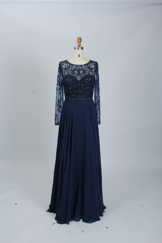 Chic Plus-Size Beaded Mother of the Bride Gown with Long Sleeves 32541B