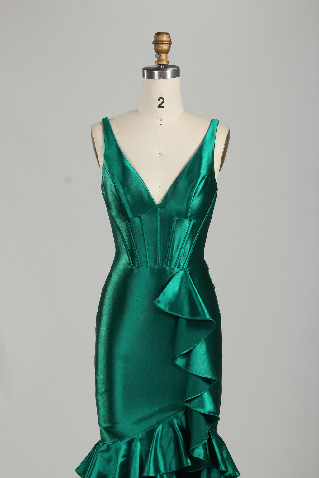 Wholesale Emerald Green Satin Ruffled Mermaid Prom Dress 33255