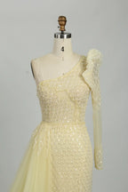 One Shoulder Sequined Mother of the Bride Dress with Overskirt MK150