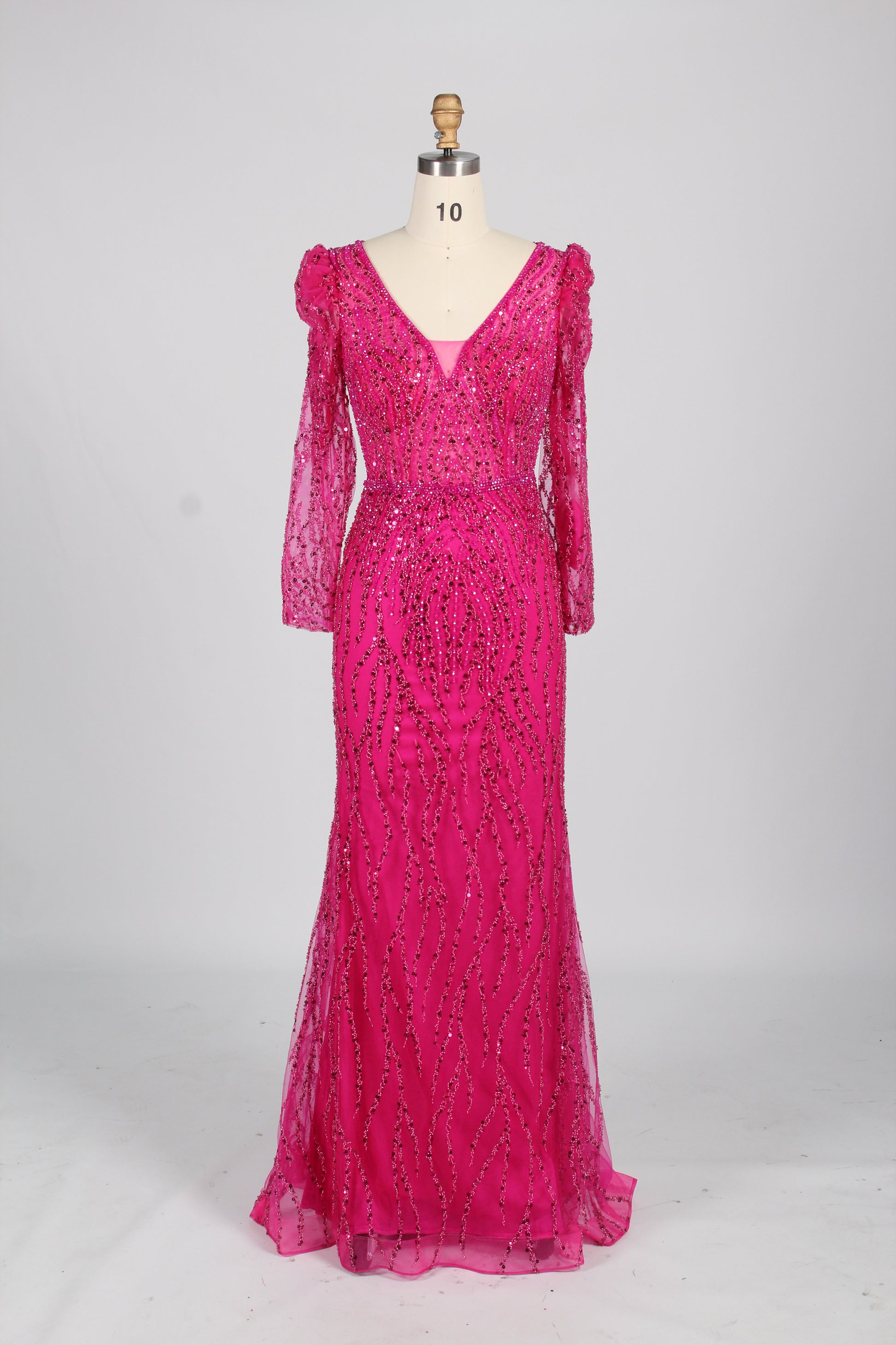 Wholesale Lilac Sequin Long-Sleeve Mermaid Prom Dress MC088