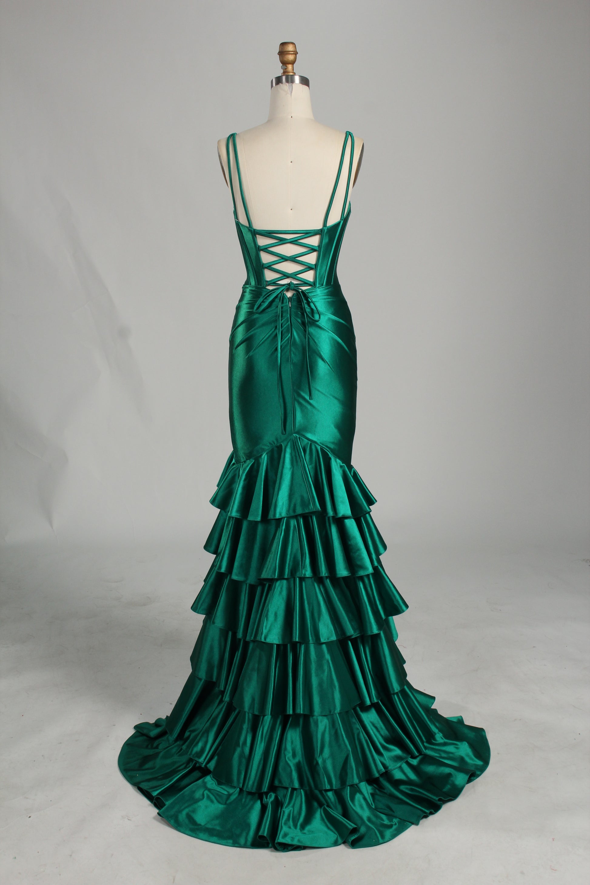 Wholesale Emerald Green Satin Ruffled Mermaid Prom Dress 33255