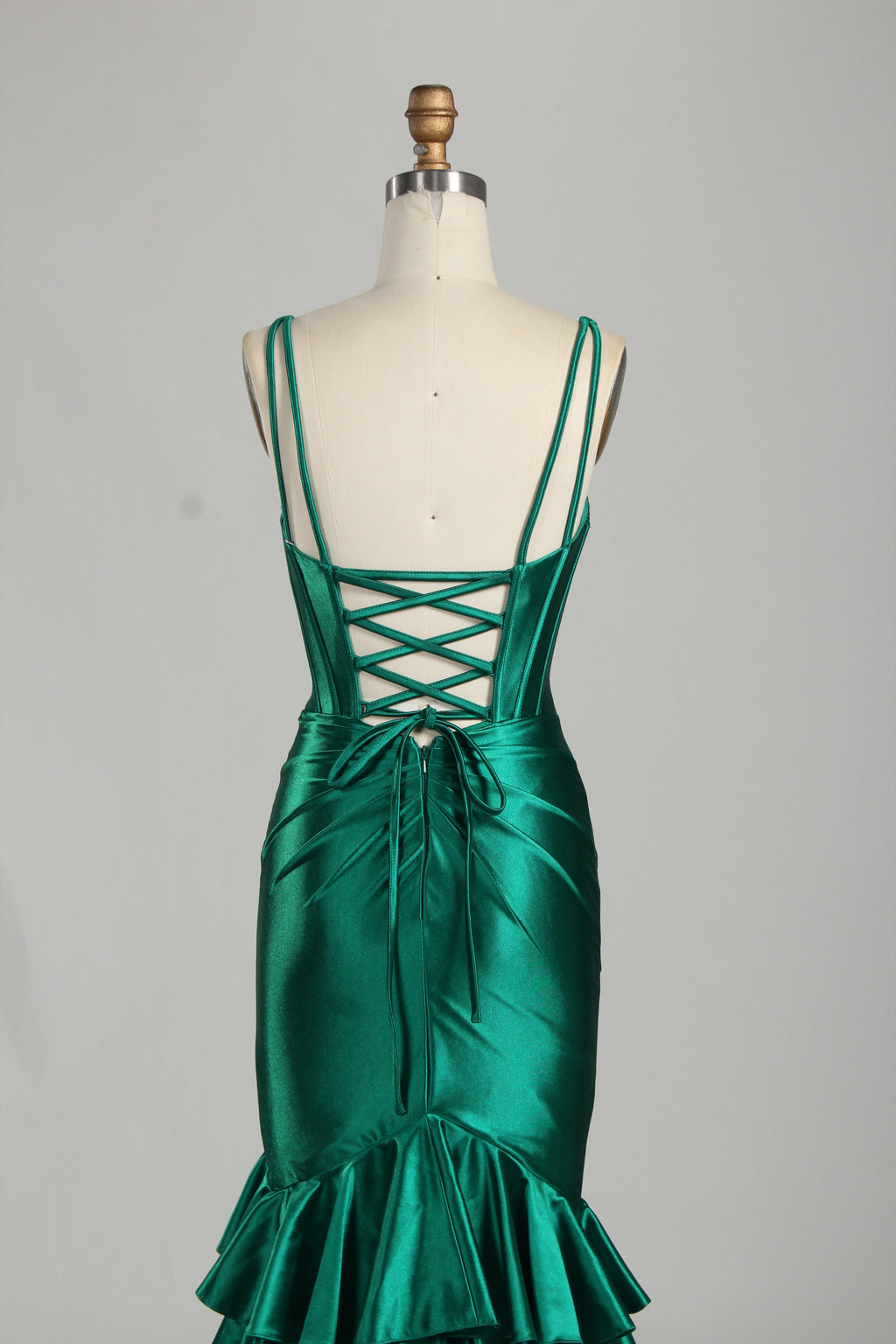 Wholesale Emerald Green Satin Ruffled Mermaid Prom Dress 33255
