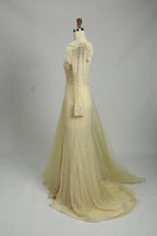 One Shoulder Sequined Mother of the Bride Dress with Overskirt MK150