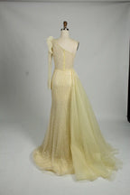 One Shoulder Sequined Mother of the Bride Dress with Overskirt MK150