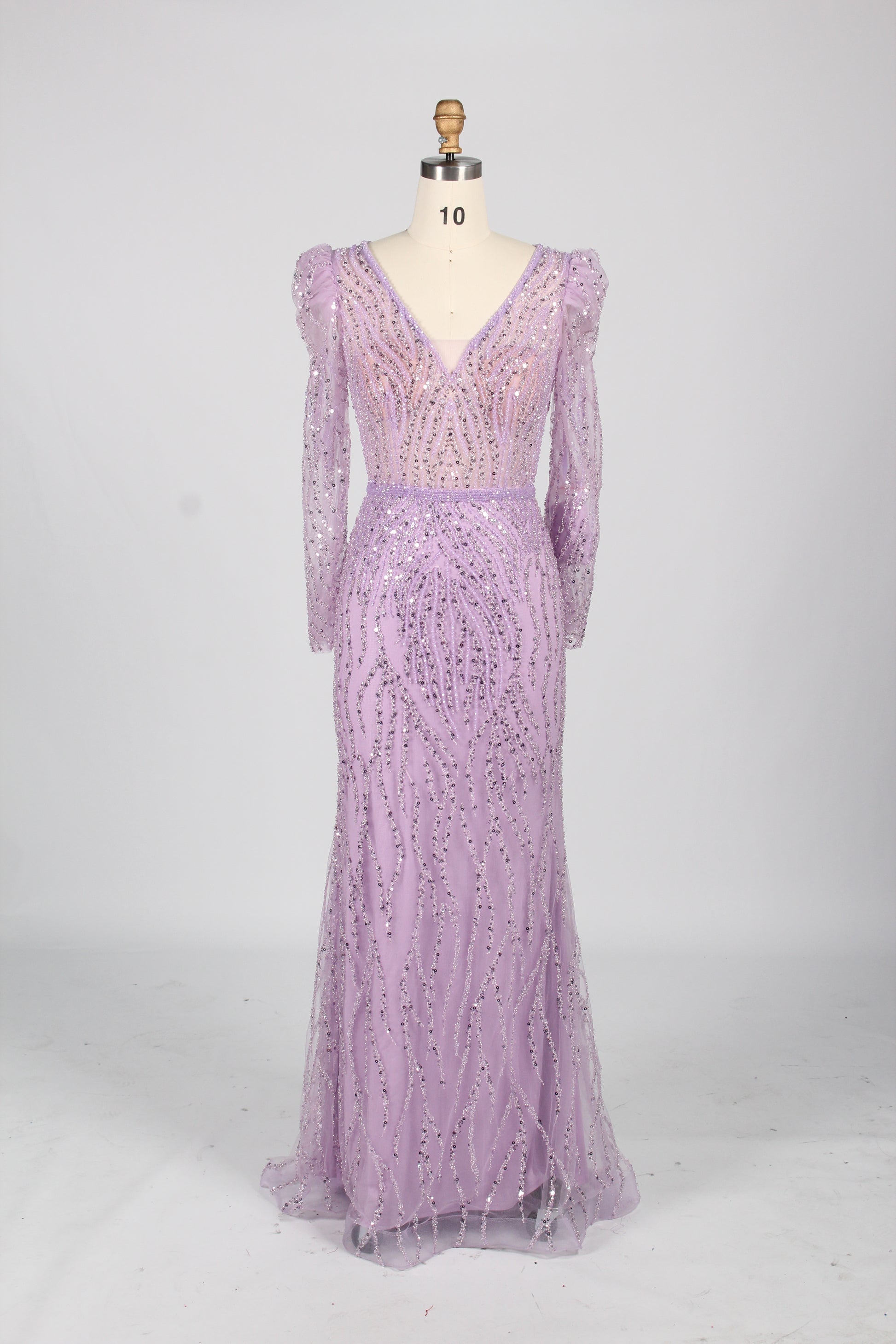 Wholesale Lilac Sequin Long-Sleeve Mermaid Prom Dress MC088