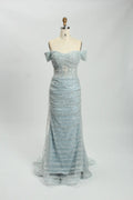 Off the Shoulder Sequined Light Blue Evening Dress MC113