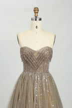 Elegant Strapless Sequined A-Line Evening Dress MC114