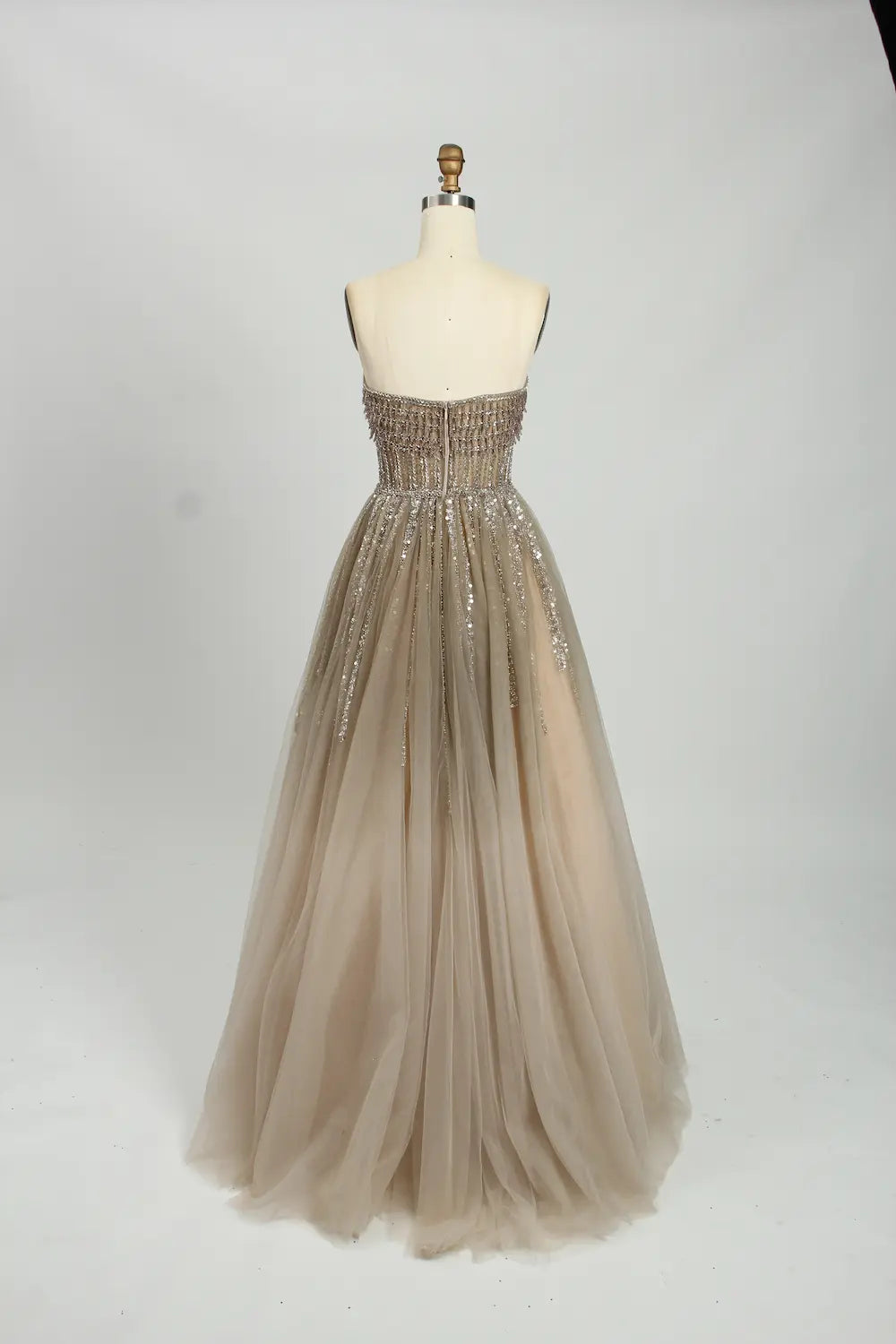Elegant Strapless Sequined A-Line Evening Dress MC114