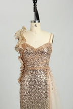 One Shoulder Sequined Ombre Evening Dress with Side Train MC117