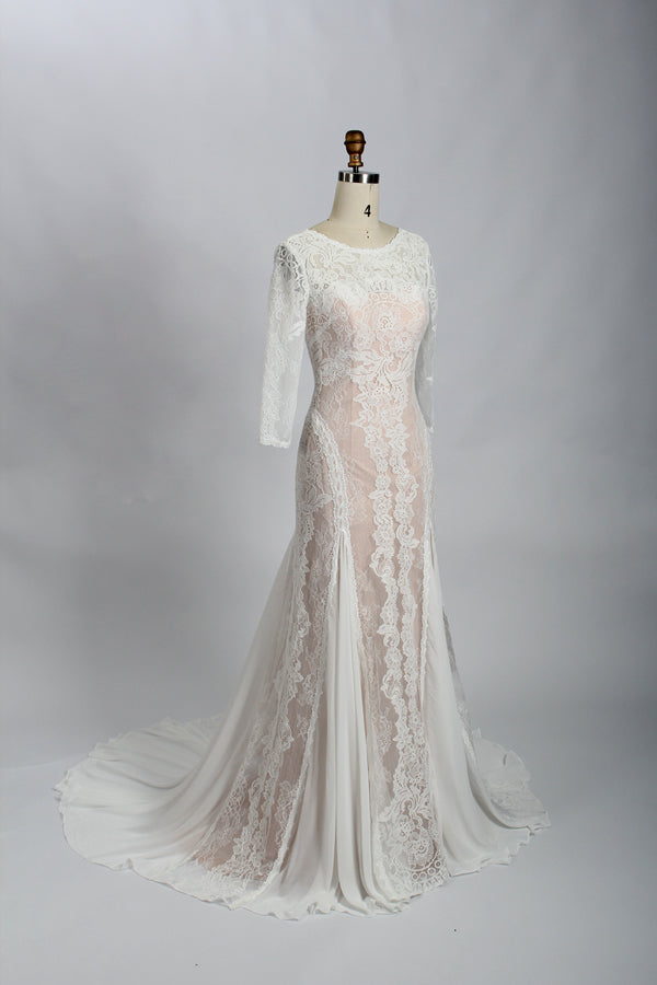 Wholesale Sheer Lace Open-Back Wedding Dress – Bridal Gown sw01