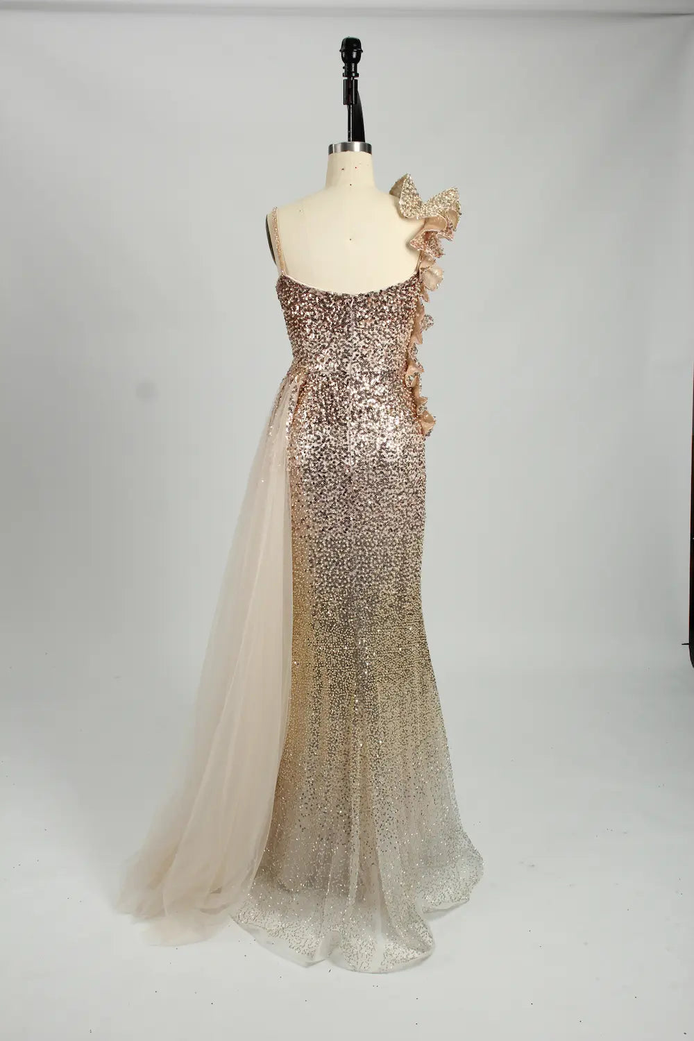 One Shoulder Sequined Ombre Evening Dress with Side Train MC117