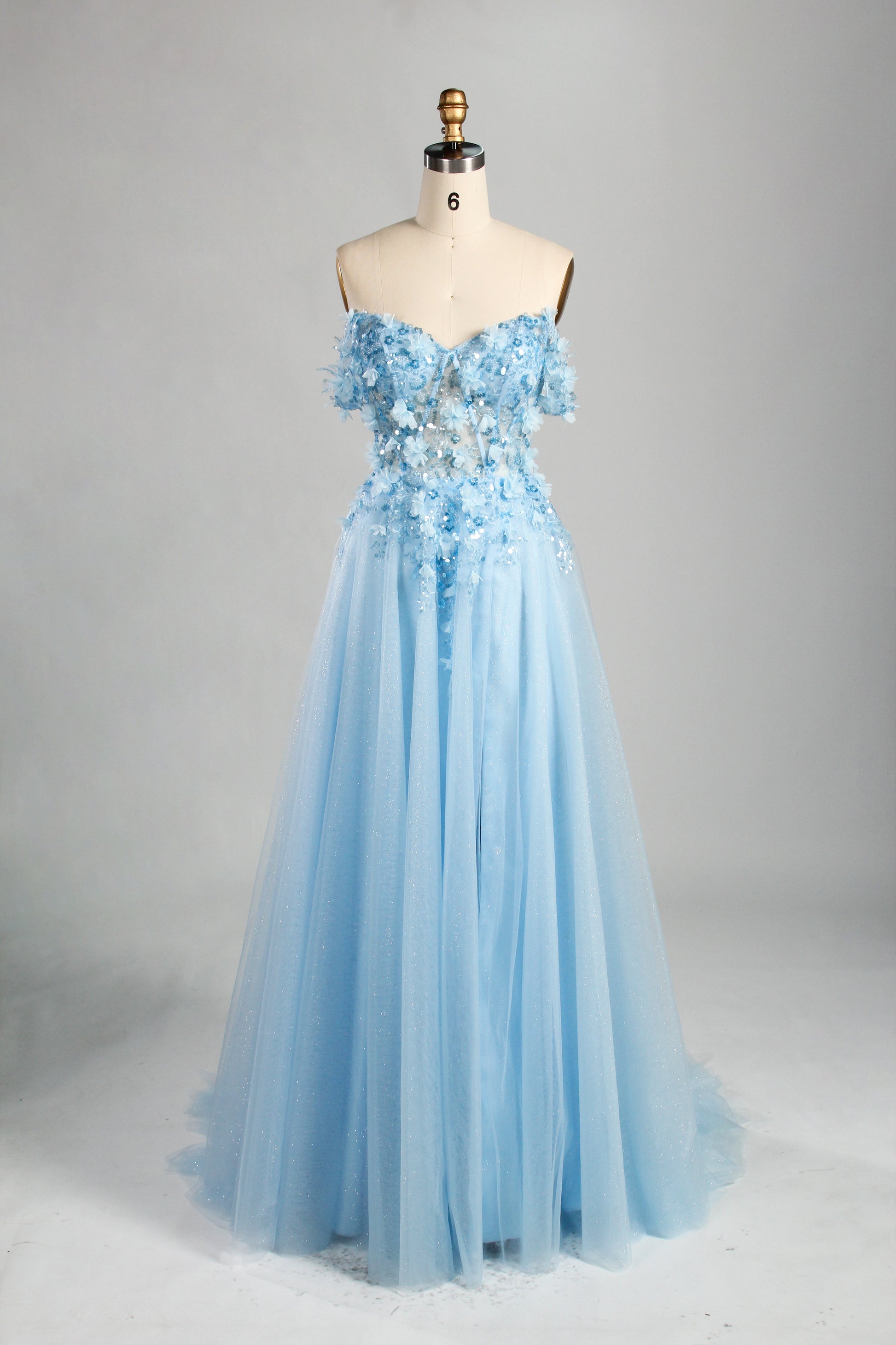 Wholesale Strapless 3D Floral Tulle Prom Dress 33014