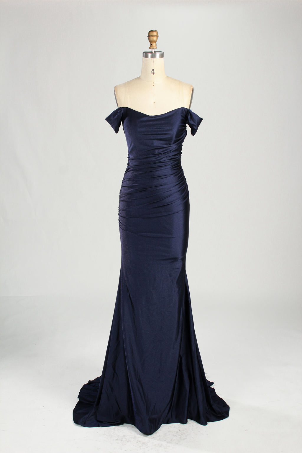Wholesale Navy Blue Off - Shoulder Mermaid Prom Dress 33303