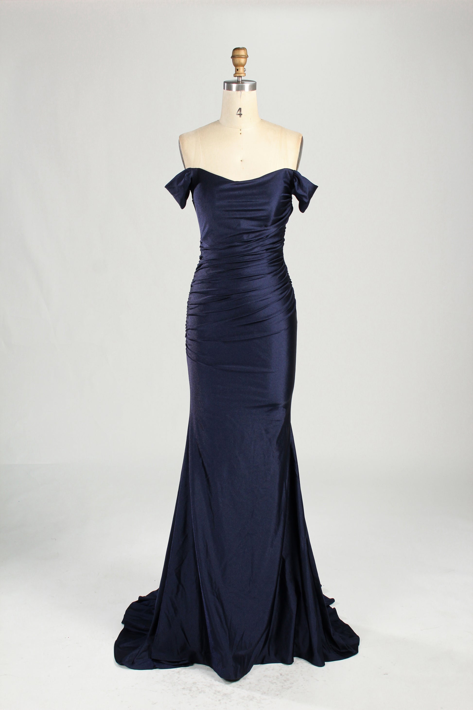 Wholesale Navy Blue Off - Shoulder Mermaid Prom Dress 33303