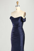 Wholesale Navy Blue Off - Shoulder Mermaid Prom Dress 33303