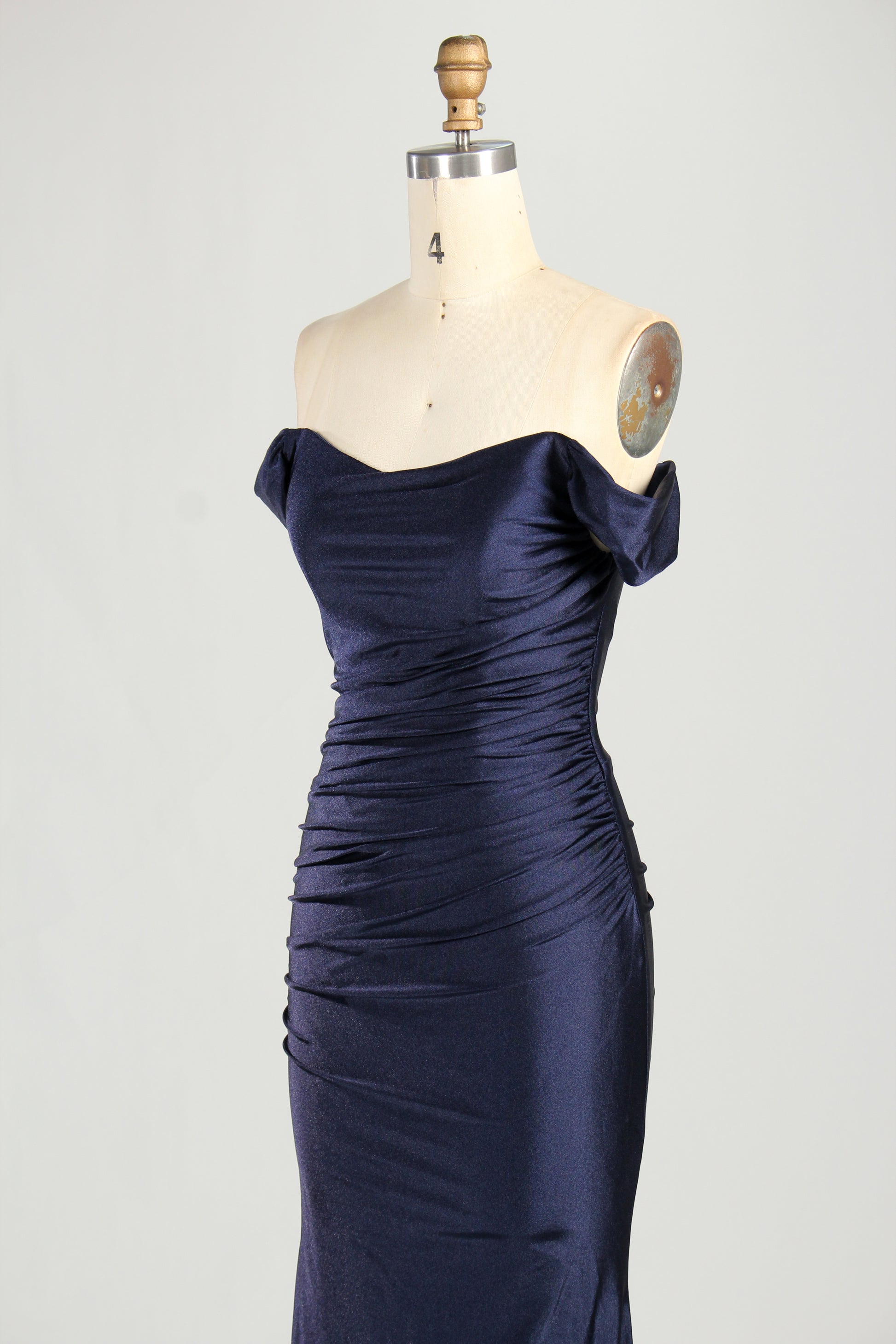 Wholesale Navy Blue Off - Shoulder Mermaid Prom Dress 33303