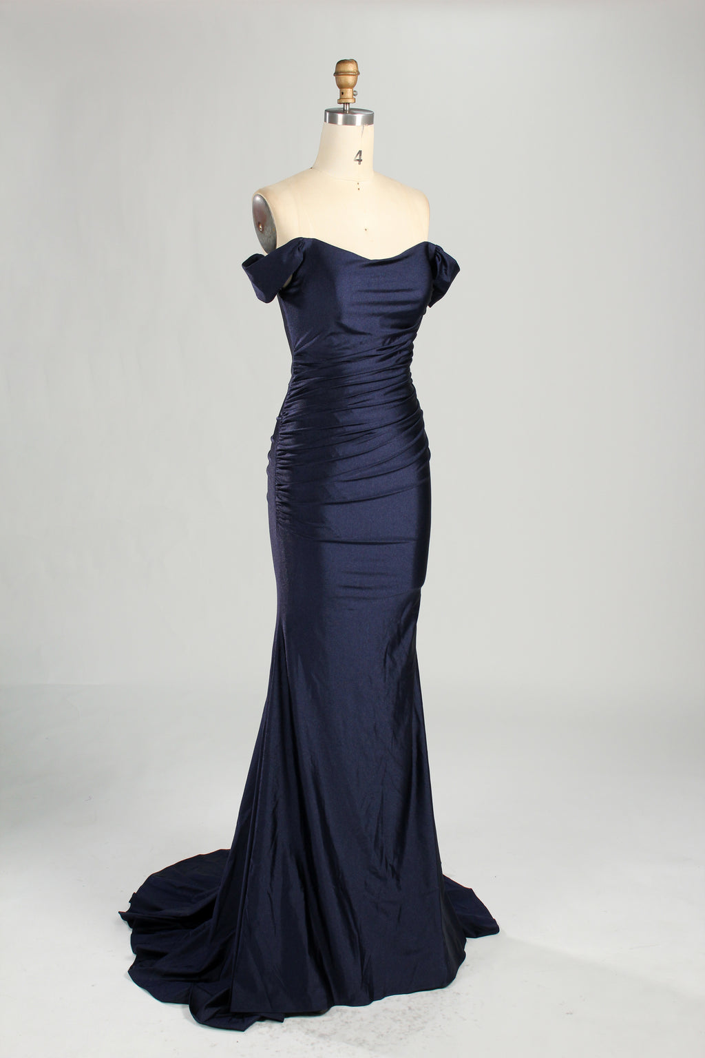 Wholesale Navy Blue Off - Shoulder Mermaid Prom Dress 33303