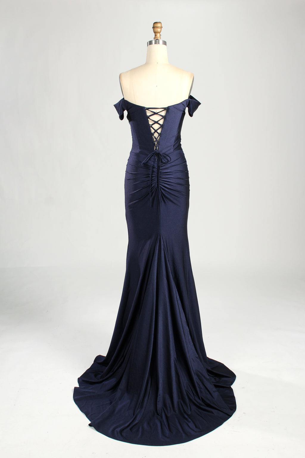 Wholesale Navy Blue Off - Shoulder Mermaid Prom Dress 33303