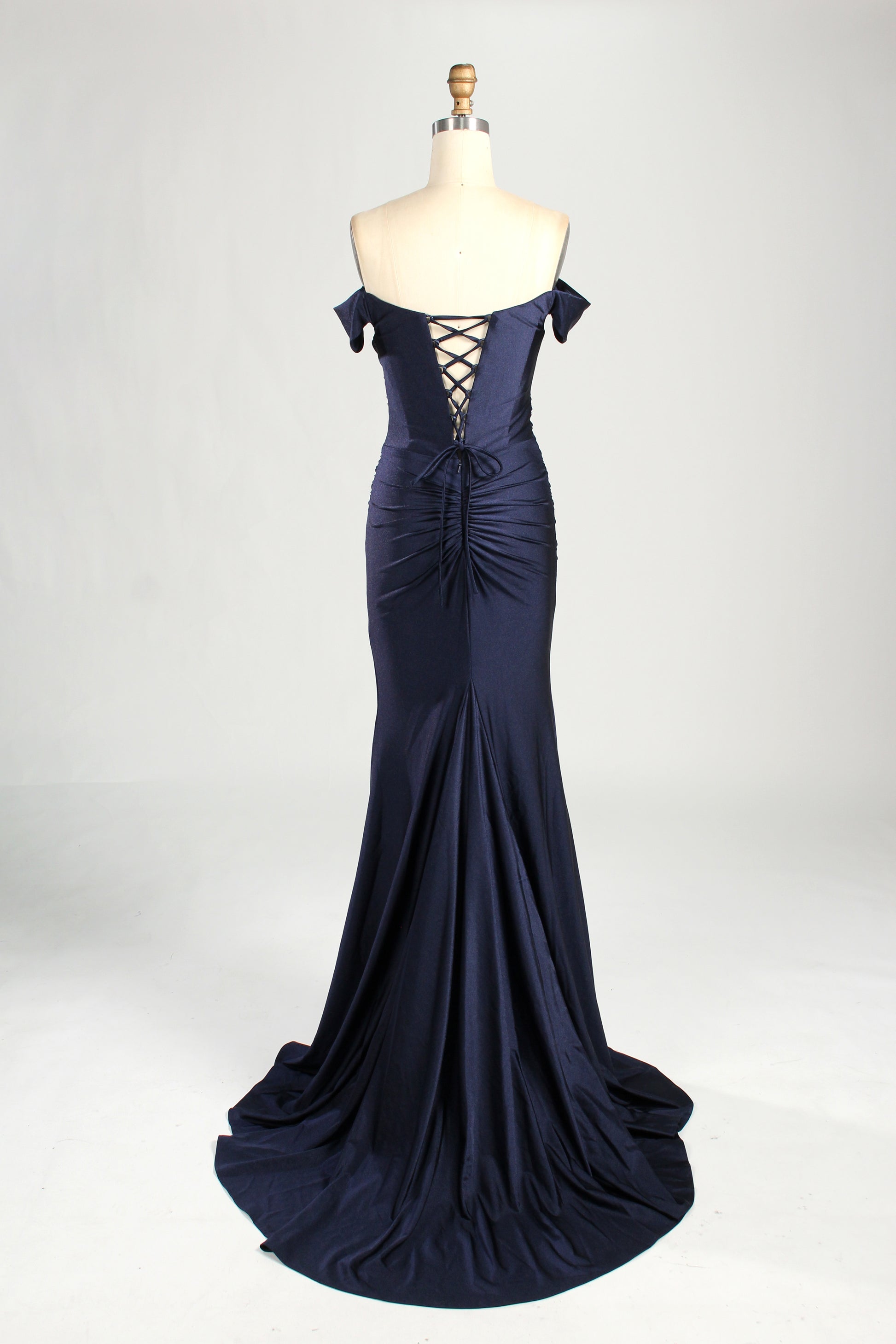 Wholesale Navy Blue Off - Shoulder Mermaid Prom Dress 33303