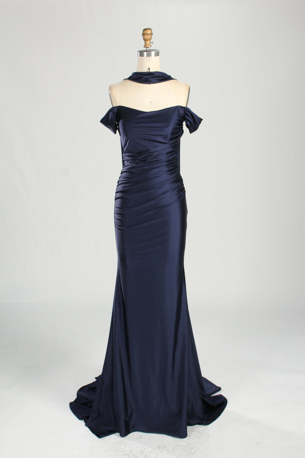 Wholesale Navy Blue Off - Shoulder Mermaid Prom Dress 33303