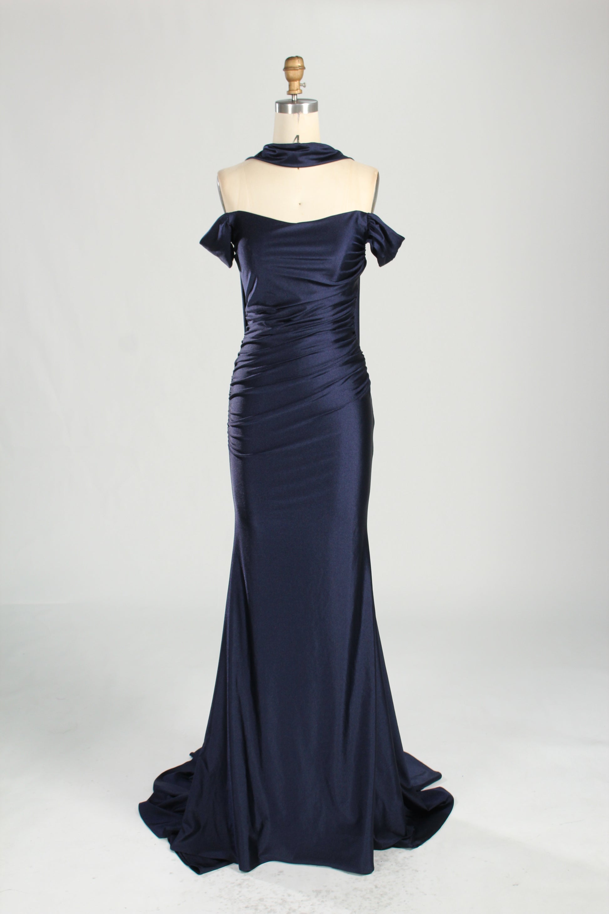Wholesale Navy Blue Off - Shoulder Mermaid Prom Dress 33303