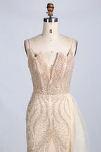 Beaded Mermaid Evening Dress with High Slit and Draped Side Panel KY035