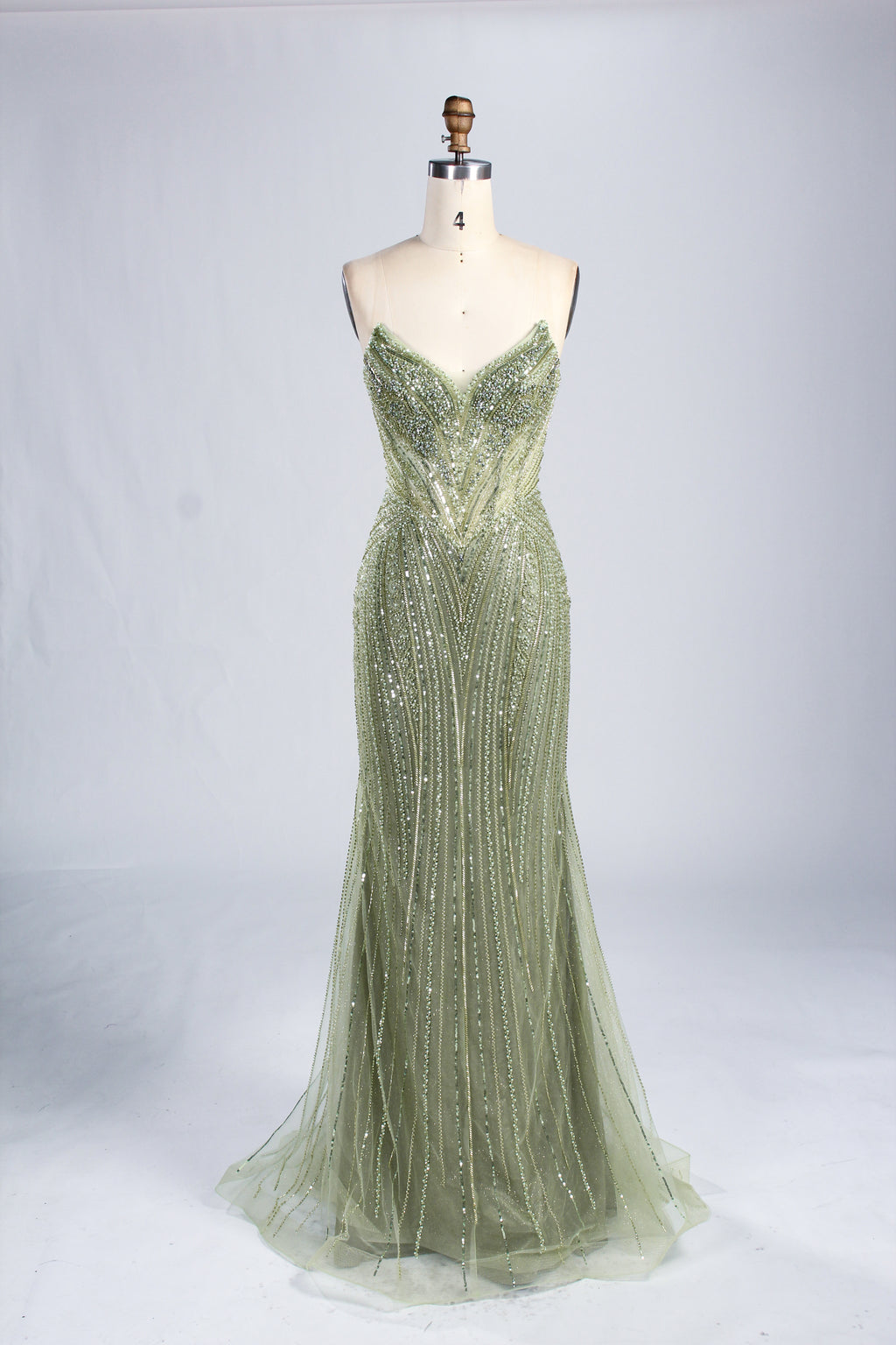 Wholesale Olive Green Beaded Mermaid Prom Dress 33306