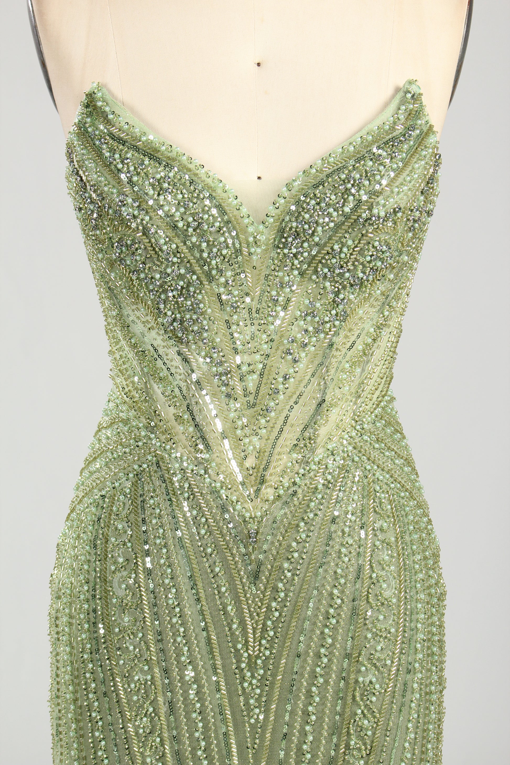 Wholesale Olive Green Beaded Mermaid Prom Dress 33306