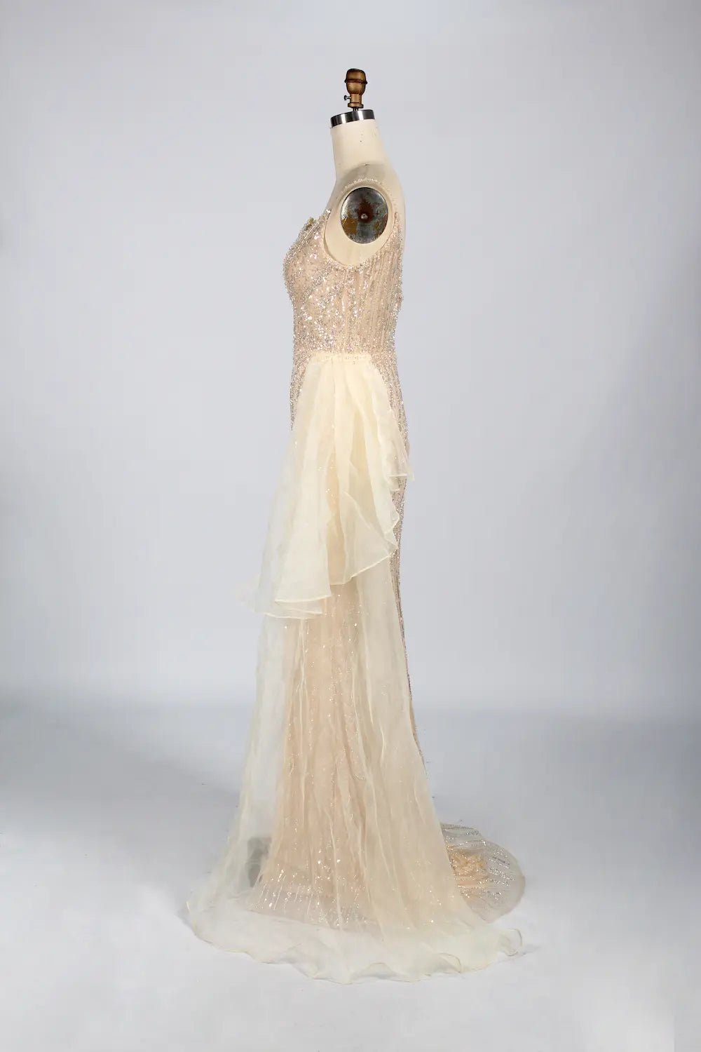 Beaded Mermaid Evening Dress with High Slit and Draped Side Panel KY035