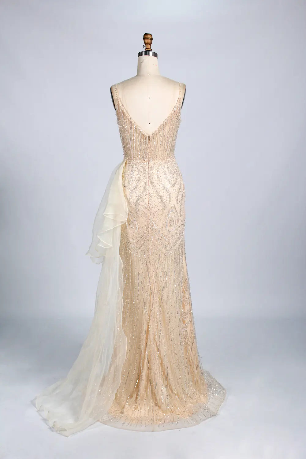 Beaded Mermaid Evening Dress with High Slit and Draped Side Panel KY035