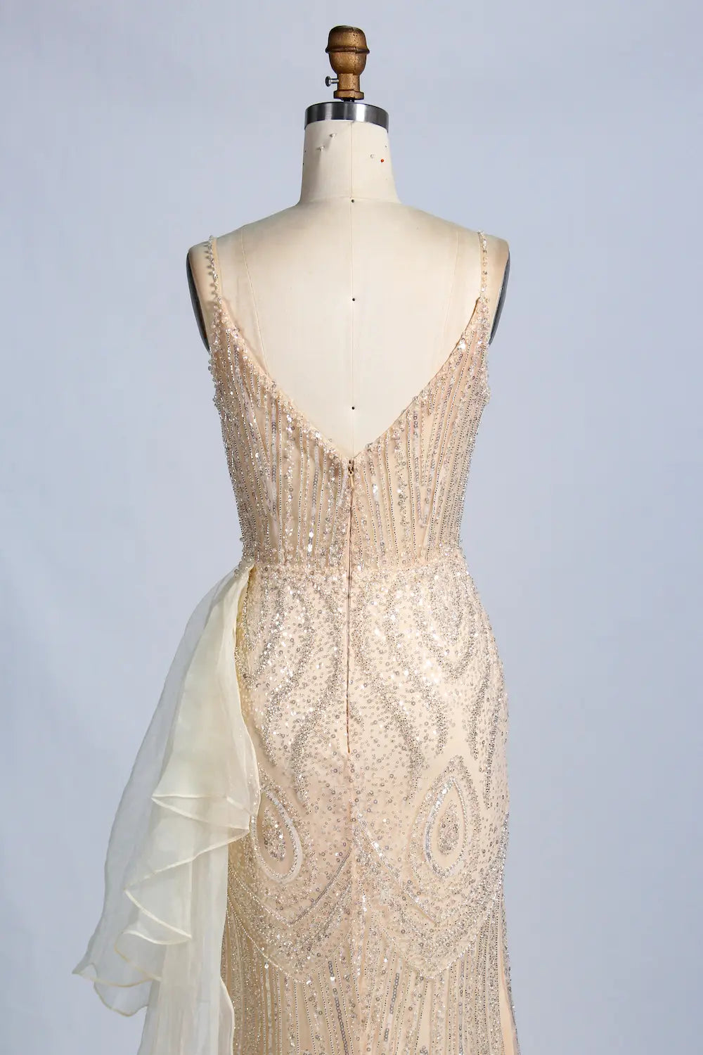 Beaded Mermaid Evening Dress with High Slit and Draped Side Panel KY035