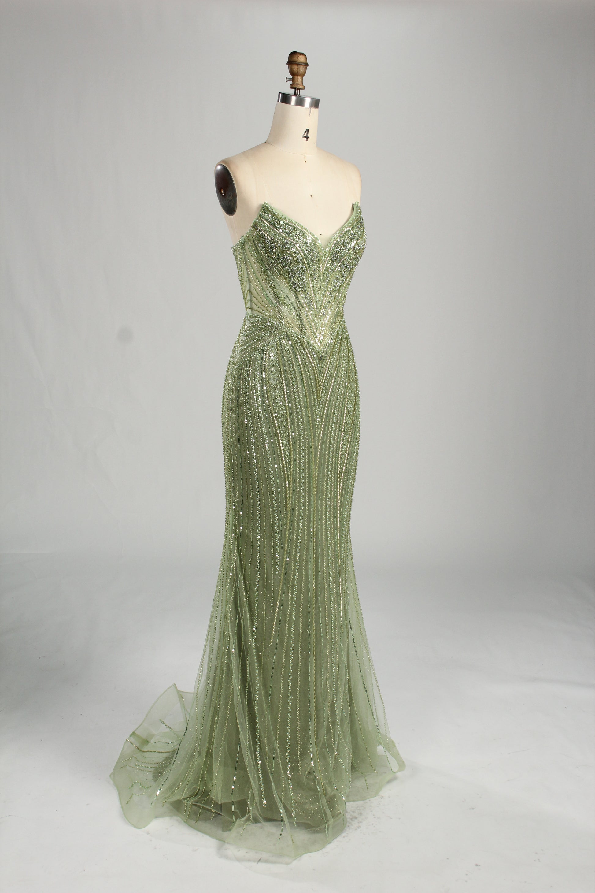 Wholesale Olive Green Beaded Mermaid Prom Dress 33306