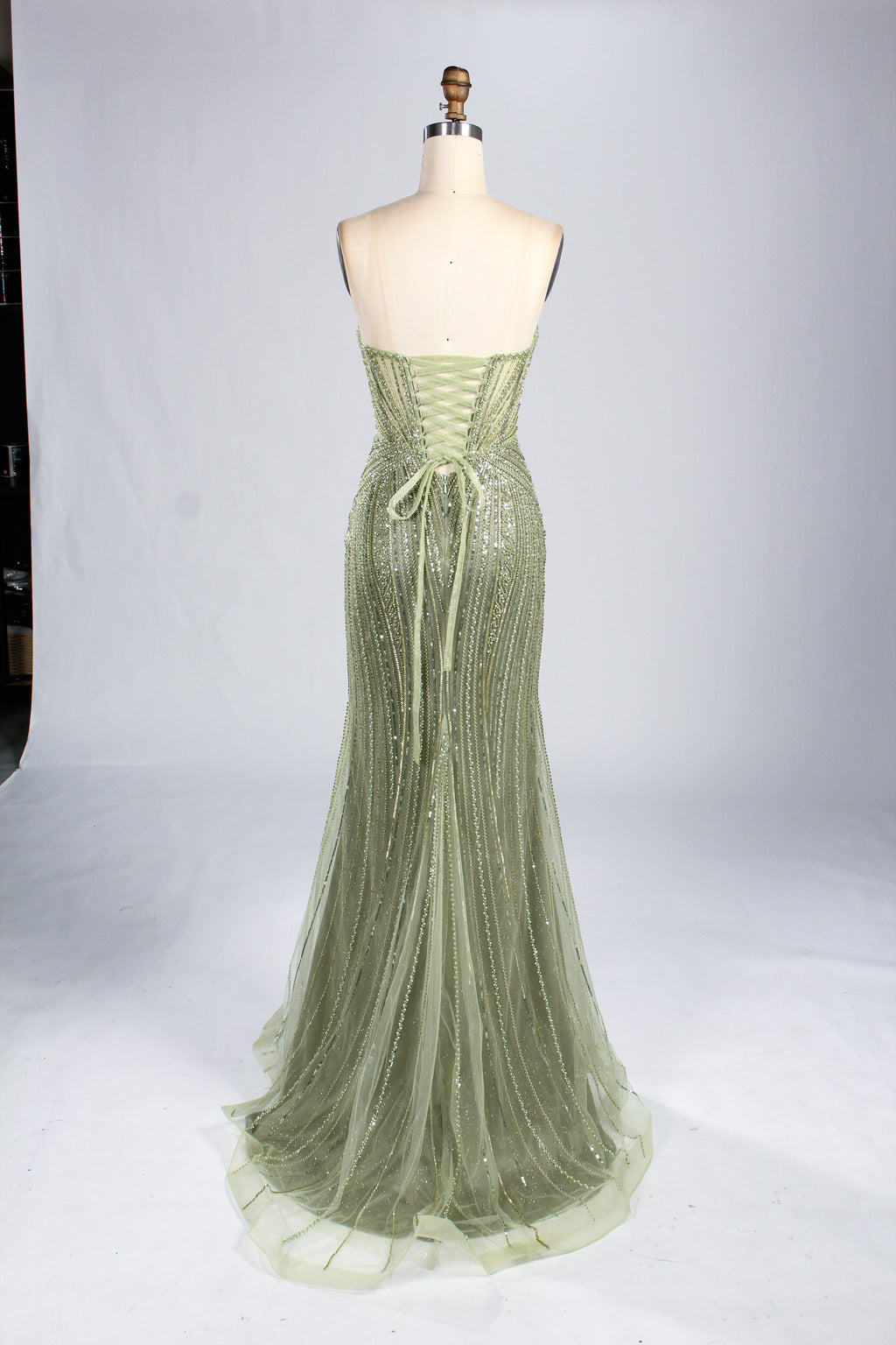 Wholesale Olive Green Beaded Mermaid Prom Dress 33306