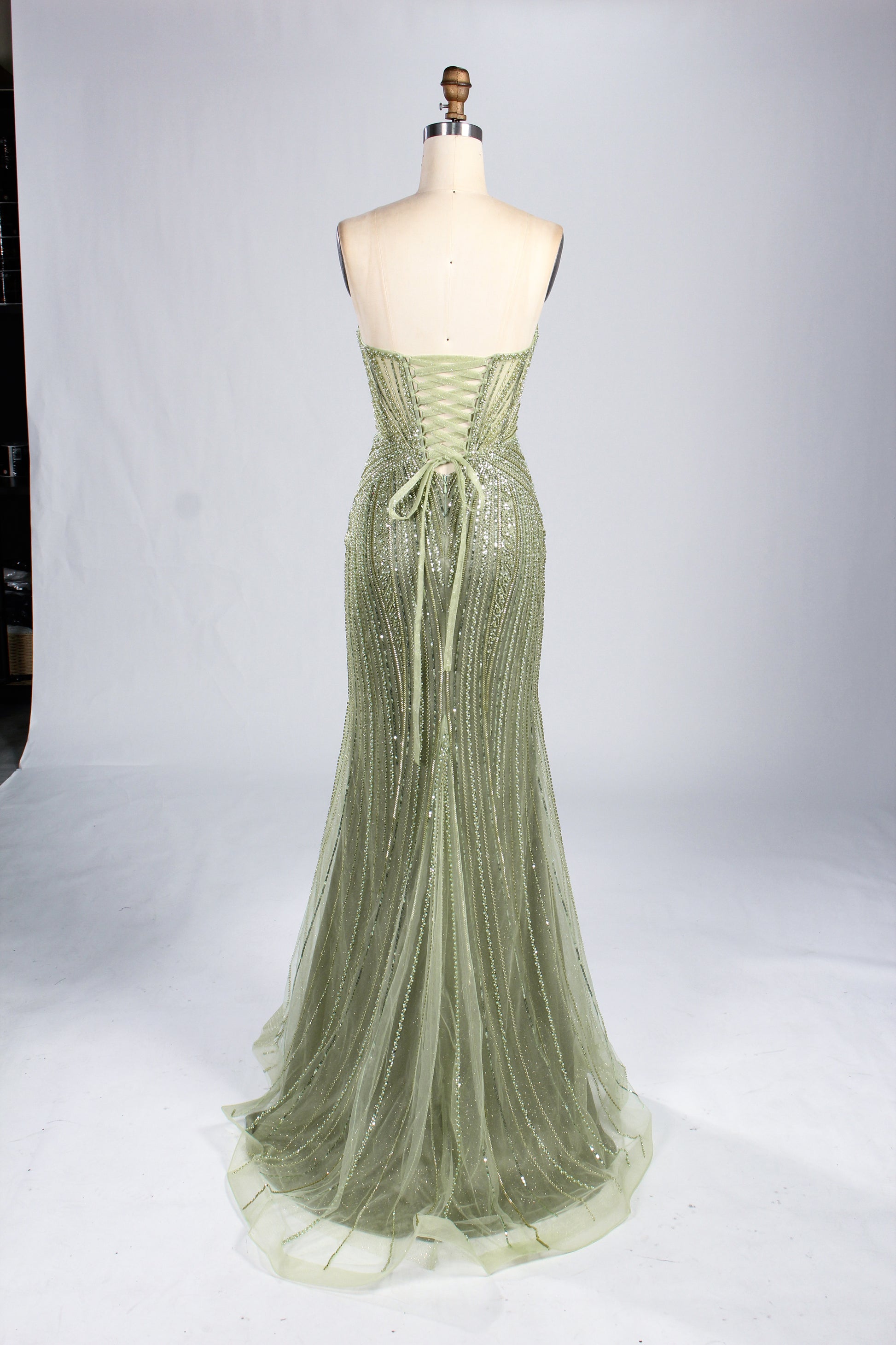 Wholesale Olive Green Beaded Mermaid Prom Dress 33306