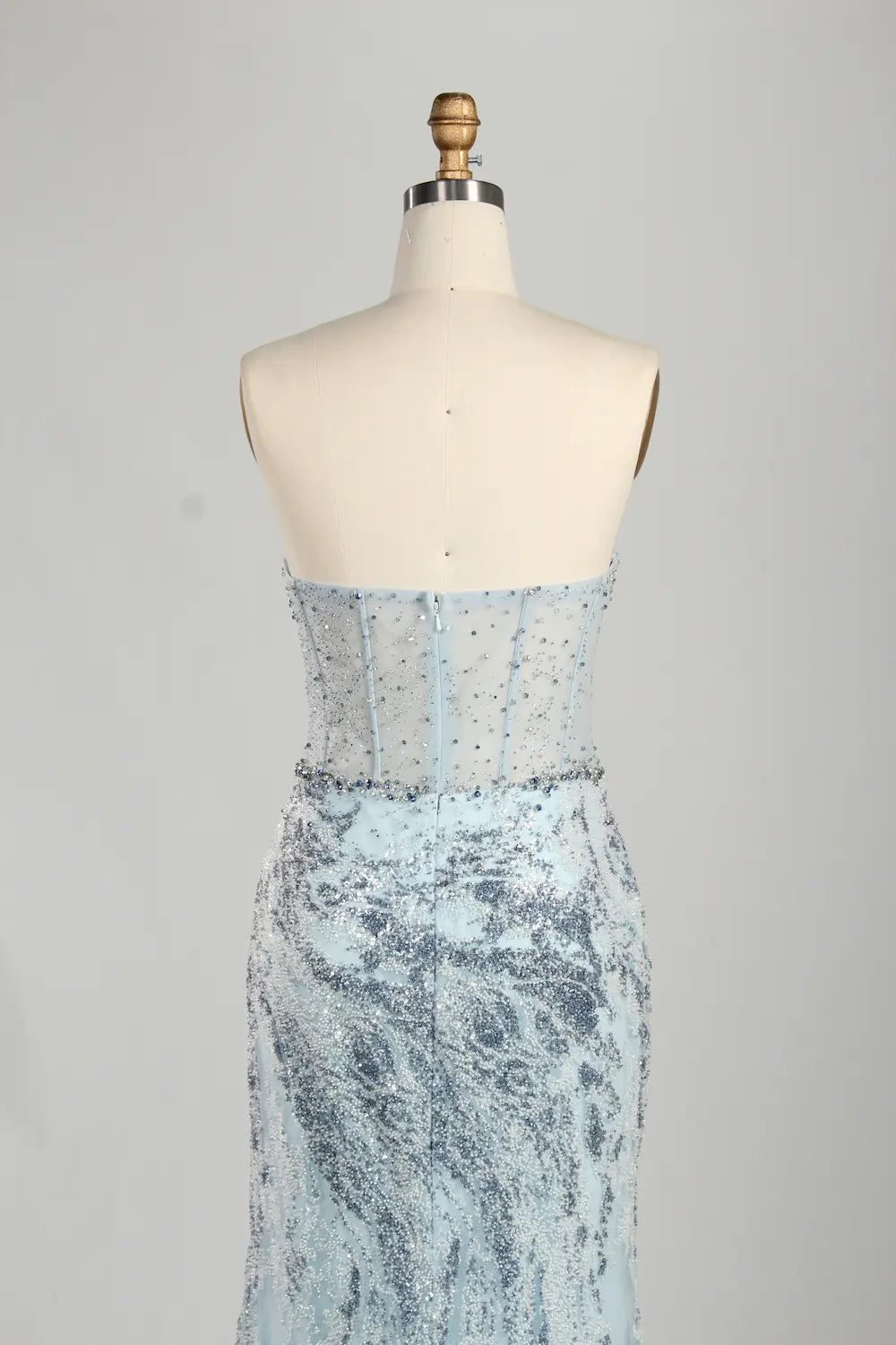 luxury Light Blue Strapless Beaded Corset Mermaid Evening Gown KS061