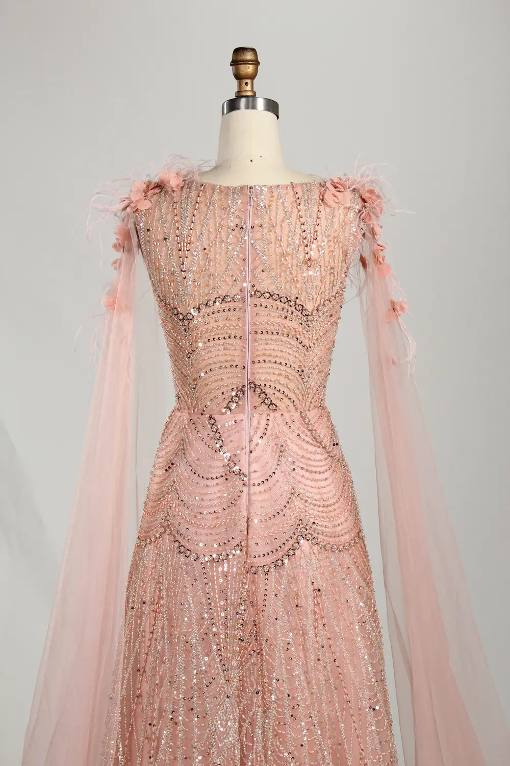 Blush Pink Floral Beaded A-Line Mother of the Bride Dress with Split Sleeves KS062